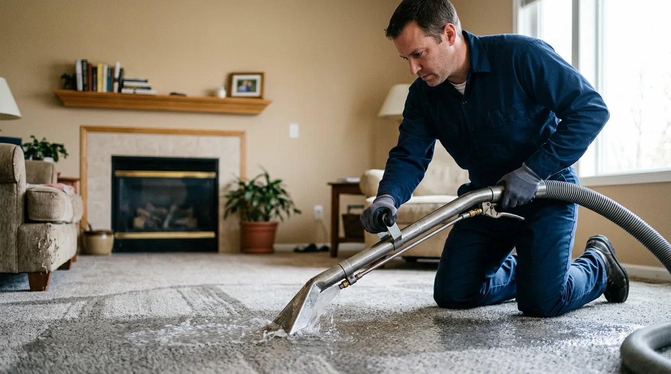 Water damage restoration technician working near Woburn, MA